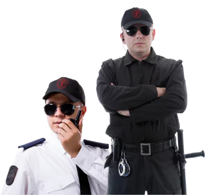 deux agents de sécurité portant un uniforme de Power
